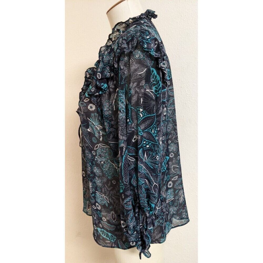 Women's ANTHROPOLOGIE Lace-Up Front Ruffle Trim Floral Print Beautiful Blouse SM - Picture 6 of 12